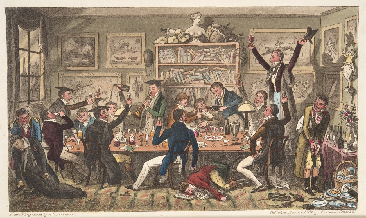 Transportes de Oxford, o Exiliados Universitarios, de The English Spy, publicado en Londres, 1824 de Isaac Robert Cruikshank