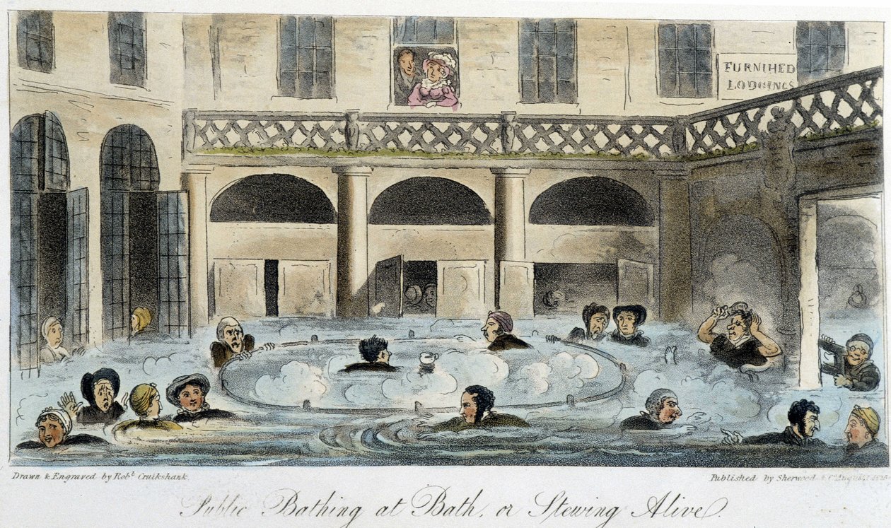 Baño público en Londres - en "El espía inglés" de Charles Molloy Westmacott, dibujo de Robert Cruikshank, edición de Londres de Isaac Robert Cruikshank