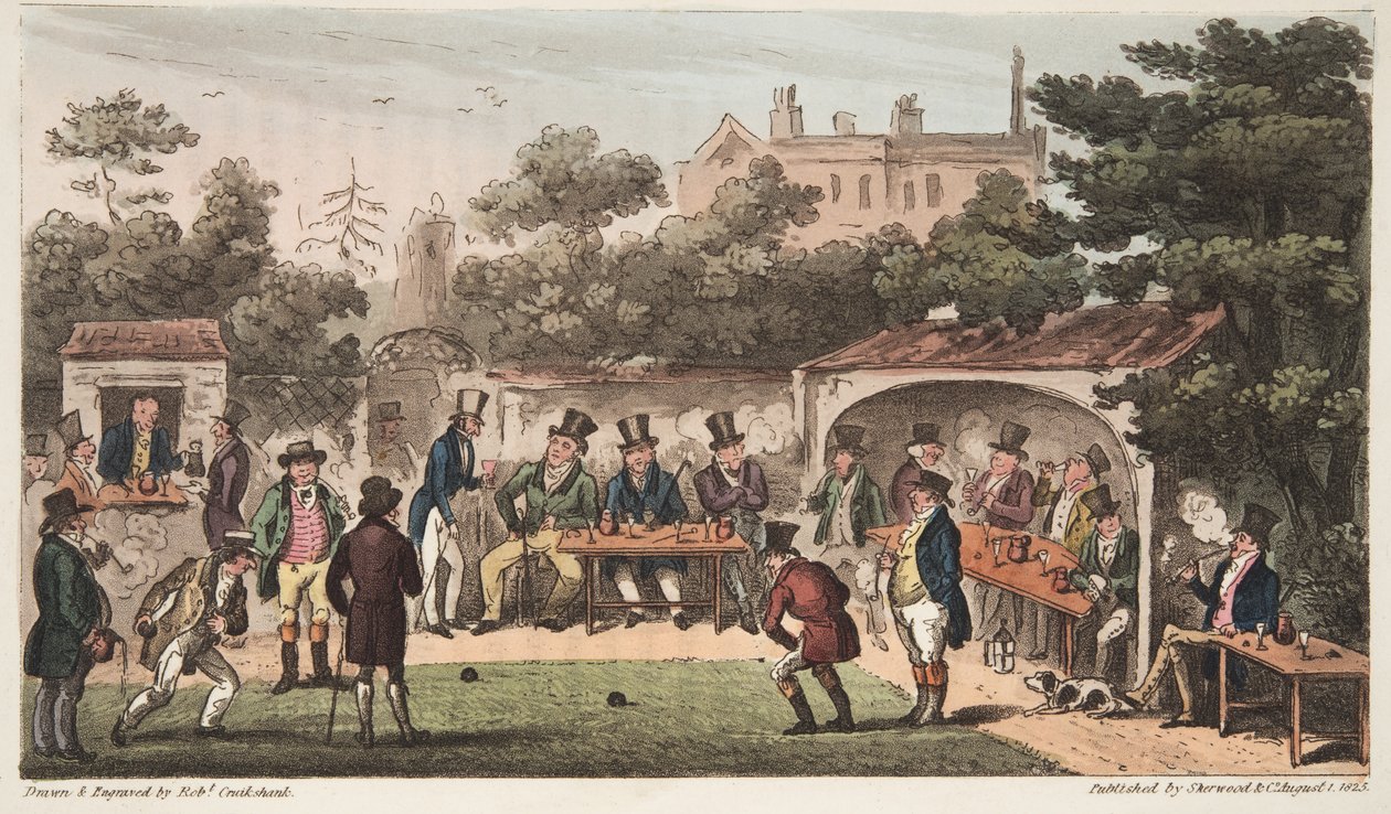 La bolera, Worcester, o personajes del club de la mano y el guante, de The English Spy, publicado en Londres, 1824 de Isaac Robert Cruikshank