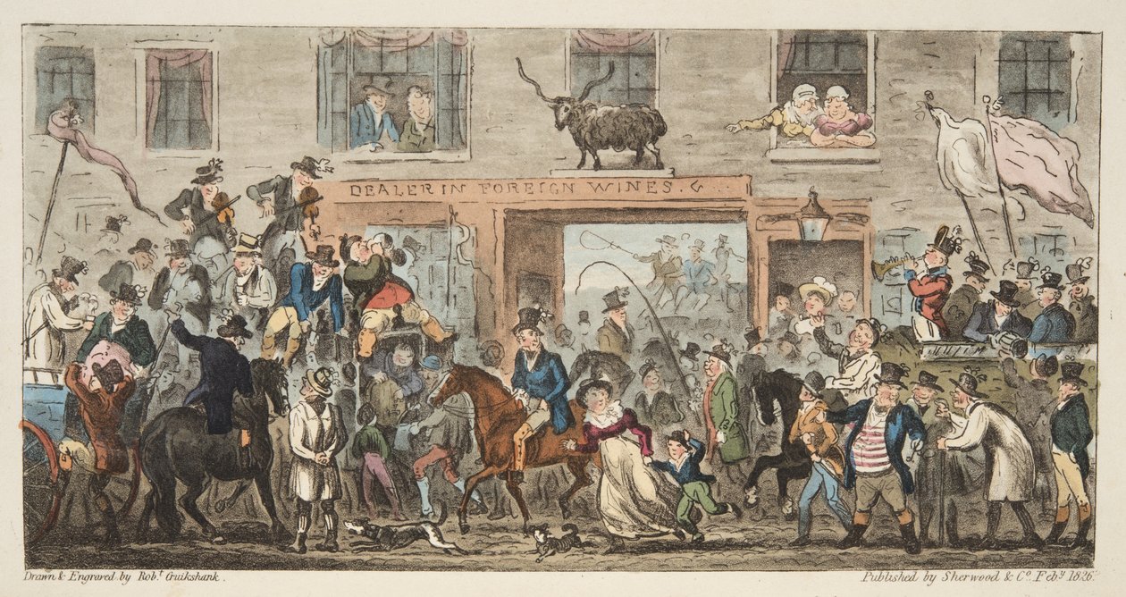 La procesión cómica de The English Spy, pub. 1824 de Isaac Robert Cruikshank