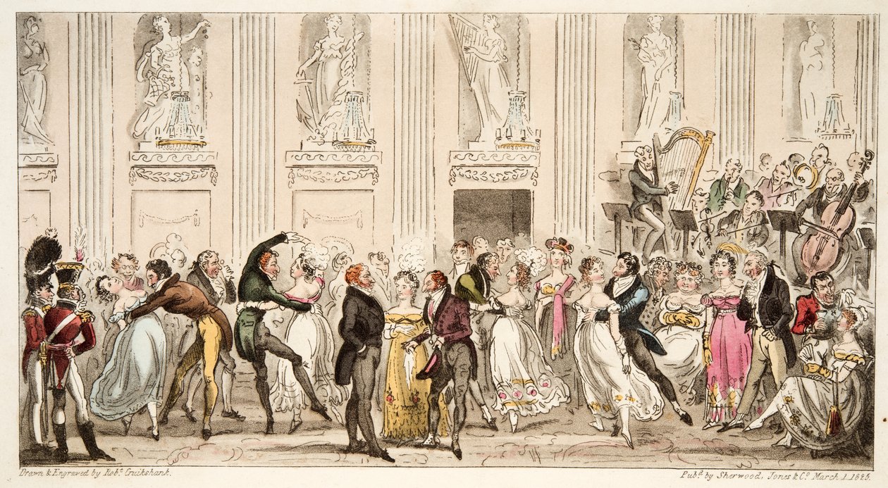 El Baile de las Ciprianas en las Salas Argyle, de The English Spy, pub. 1824 de Isaac Robert Cruikshank
