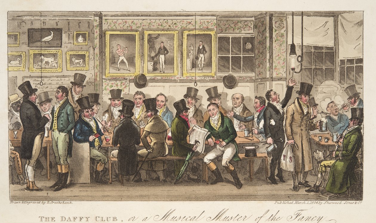 El Club Daffy, o una reunión musical de la fantasía, de The English Spy, pub. 1824 de Isaac Robert Cruikshank