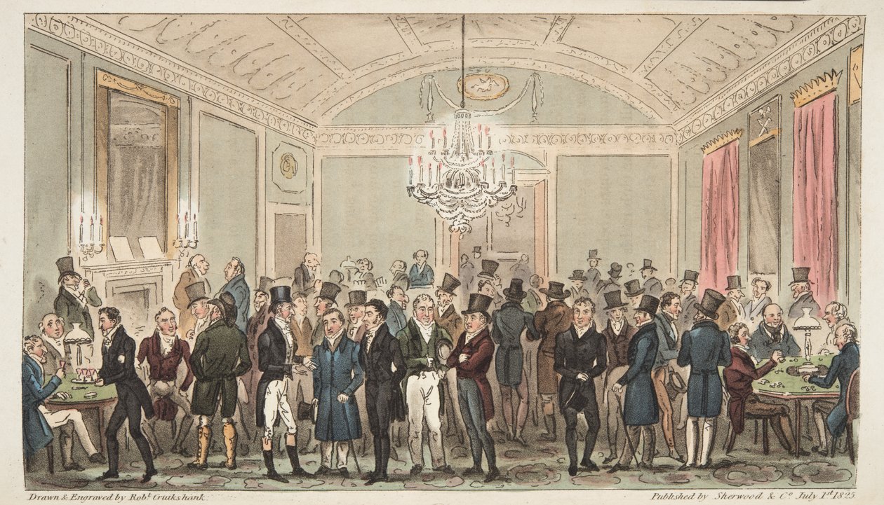 La Gran Sala de Suscripción en Brookes, de The English Spy, pub. 1824 de Isaac Robert Cruikshank