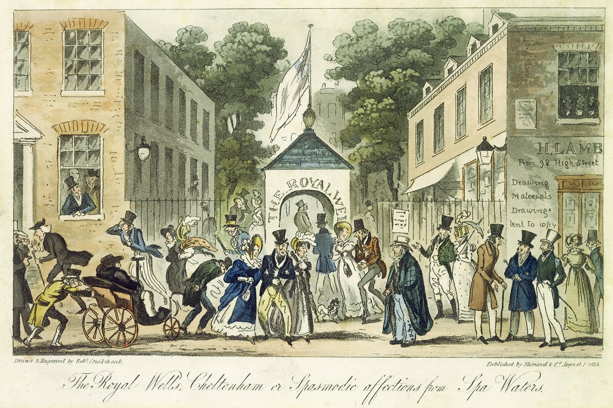 Los pozos reales, Cheltenham, o Afectos espasmódicos por el agua del spa, 1825 de Isaac Robert Cruikshank