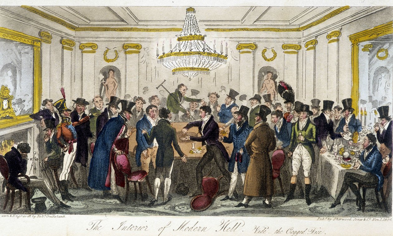 El interior del Modern Hall - en "The English Spy" de Charles Molloy Westmacott, dibujo de Robert Cruikshank, Edición de Londres de Isaac Robert Cruikshank