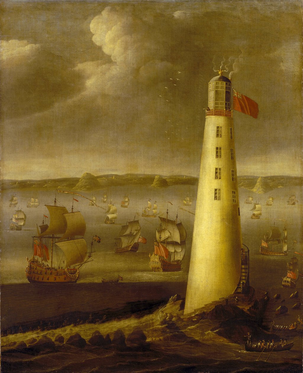 Faro de Eddystone, frente a la costa de Devon (Inglaterra). Óleo sobre lienzo, hacia 1708, de Isaac Sailmaker (1633-1721). de Isaac Sailmaker