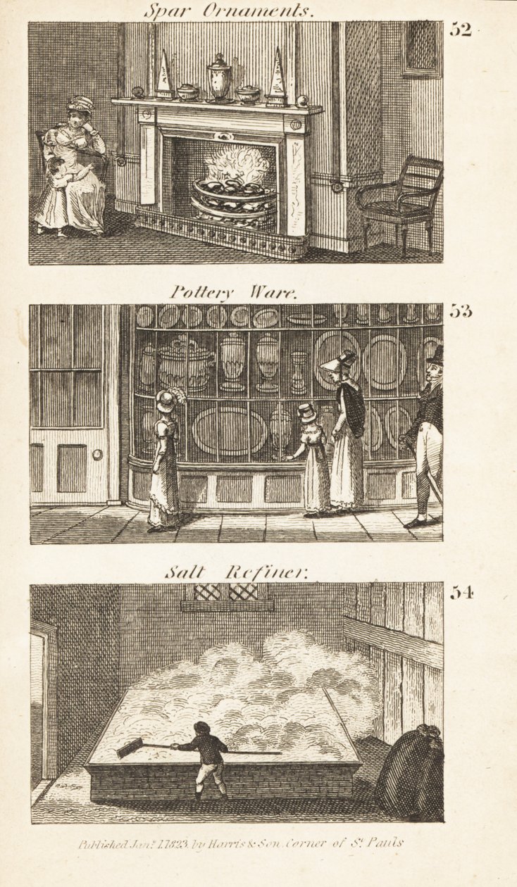 Oficios en la Inglaterra de la Regencia: adornos de espato, artículos de cerámica y refinador de sal de Isaac Taylor