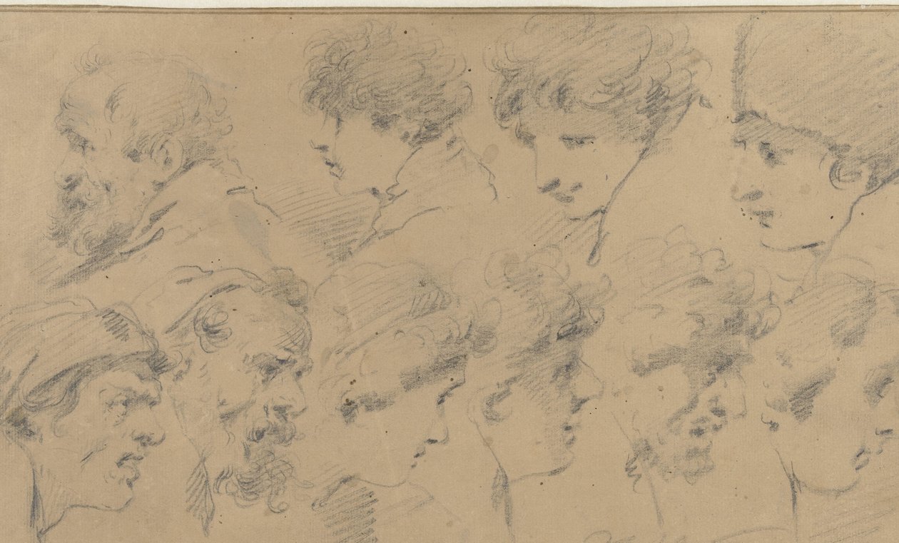 Hoja de estudio con diez cabezas de Isaac Walraven (possibly)