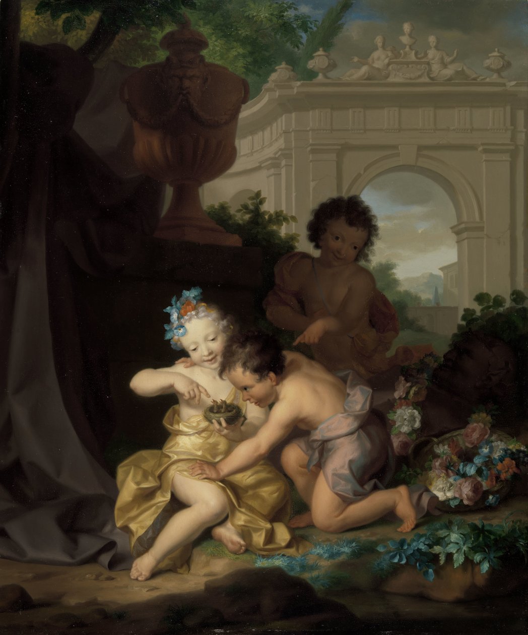 Tres niños jugando con un nido de pájaros de Isaac Walraven (rejected attribution)