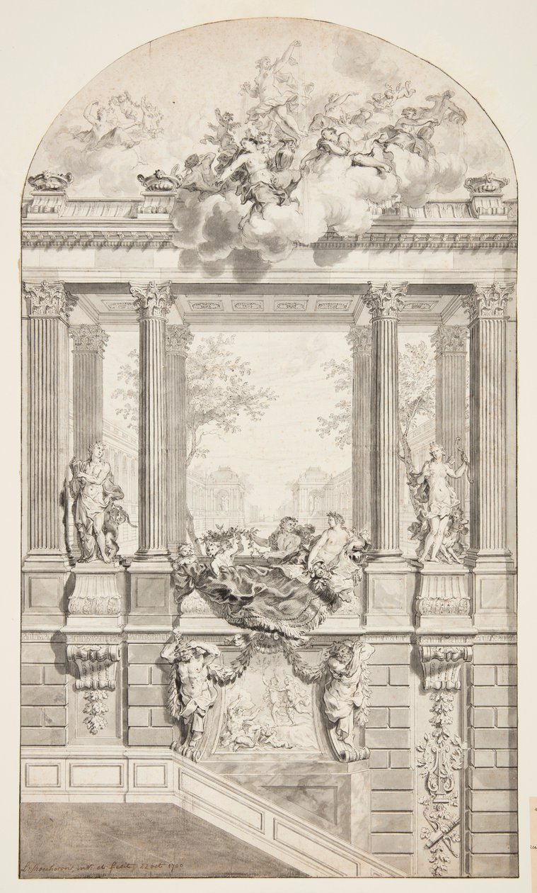 Diseño para escalera, Castillo Voorst, La Haya, Países Bajos de Isaac de Moucheron