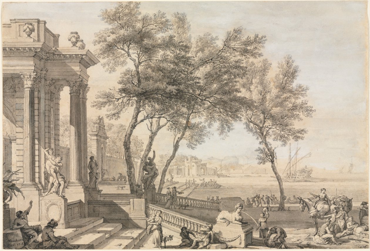 Fantastic Harbor Scene with Architecture and Figures de Isaac de Moucheron