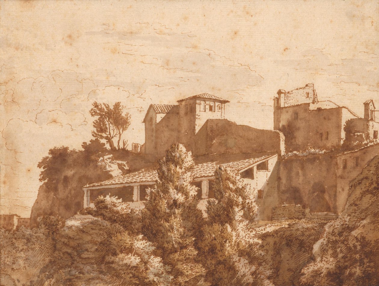 Vista de algunas casas (Tívoli?) de Isaac de Moucheron