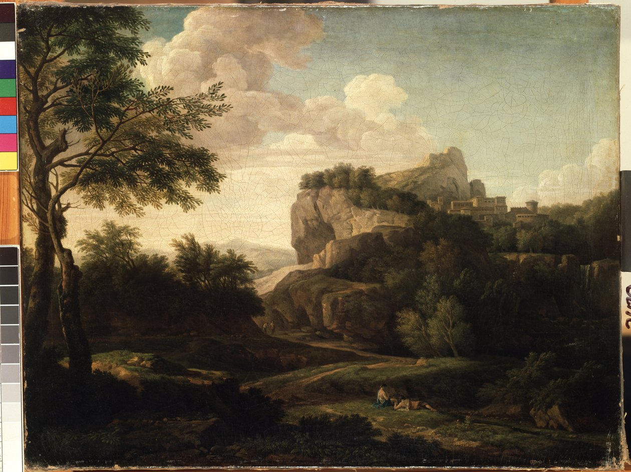 Pintura ""Paisaje"" de Isaac de Moucheron (1667-1744) Museo de Bellas Artes Mikalojus Konstantinas Ciurlionis del siglo XVIII, Kaunas, Lituania de Isaac de Moucheron