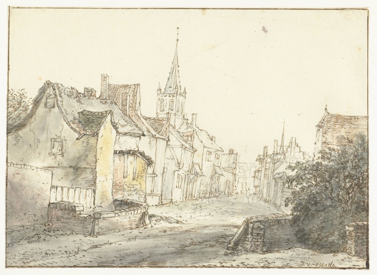 Una calle de un pueblo o ciudad
Dorpsstraat de Isaac van Ostade