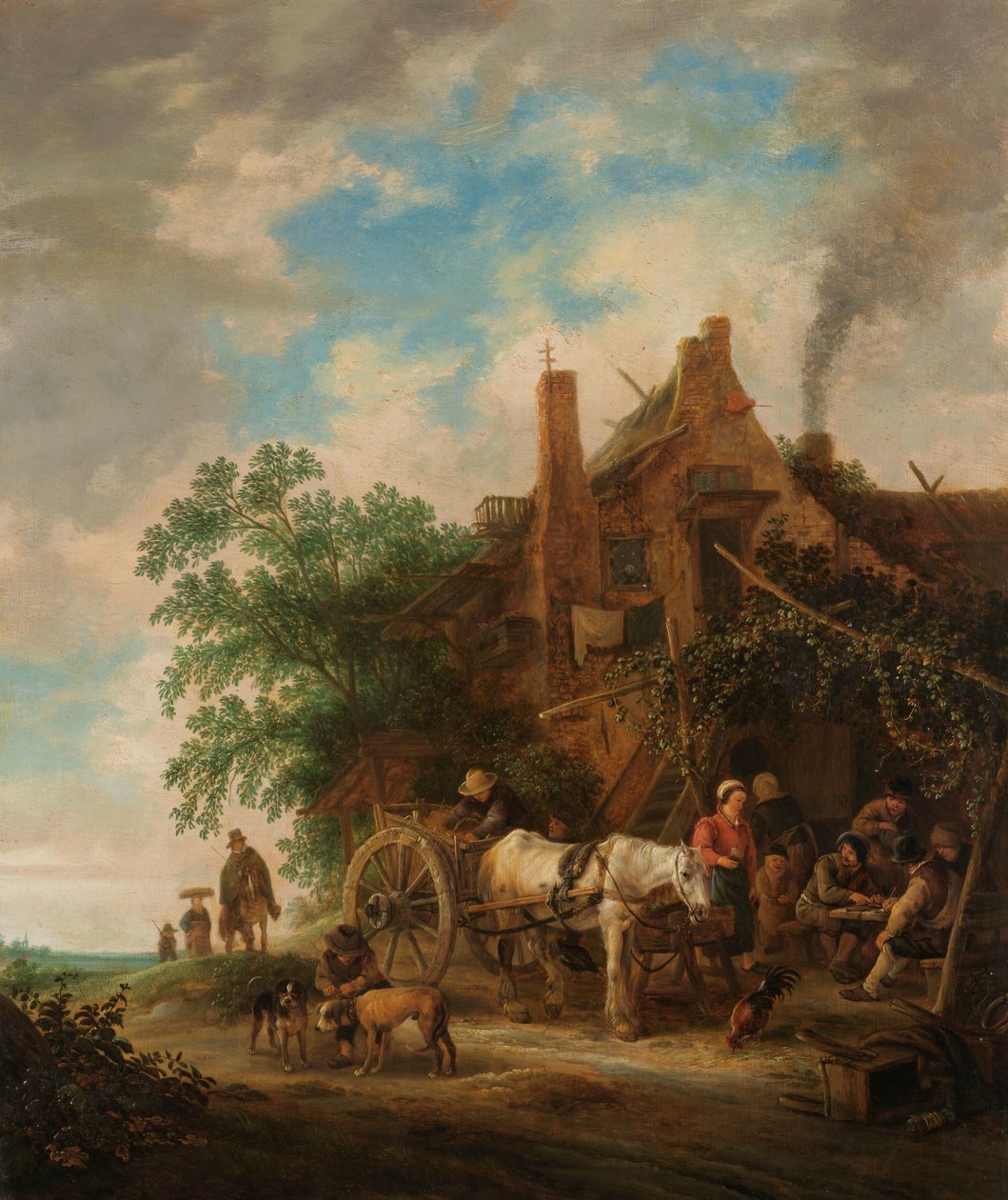Posada rural con caballo y carreta de Isaac van Ostade