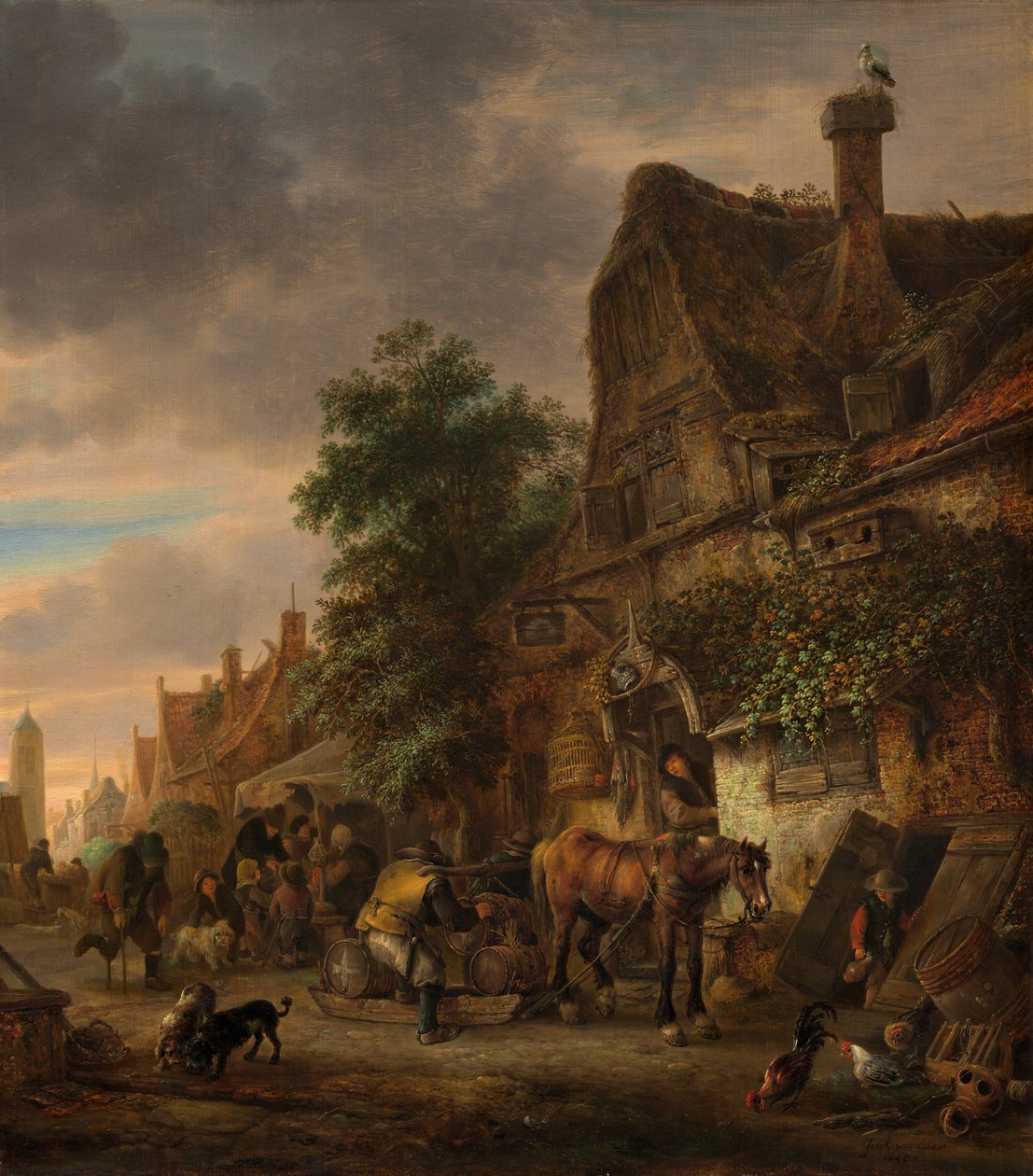 Trabajadores frente a una posada, 1645 de Isaac van Ostade