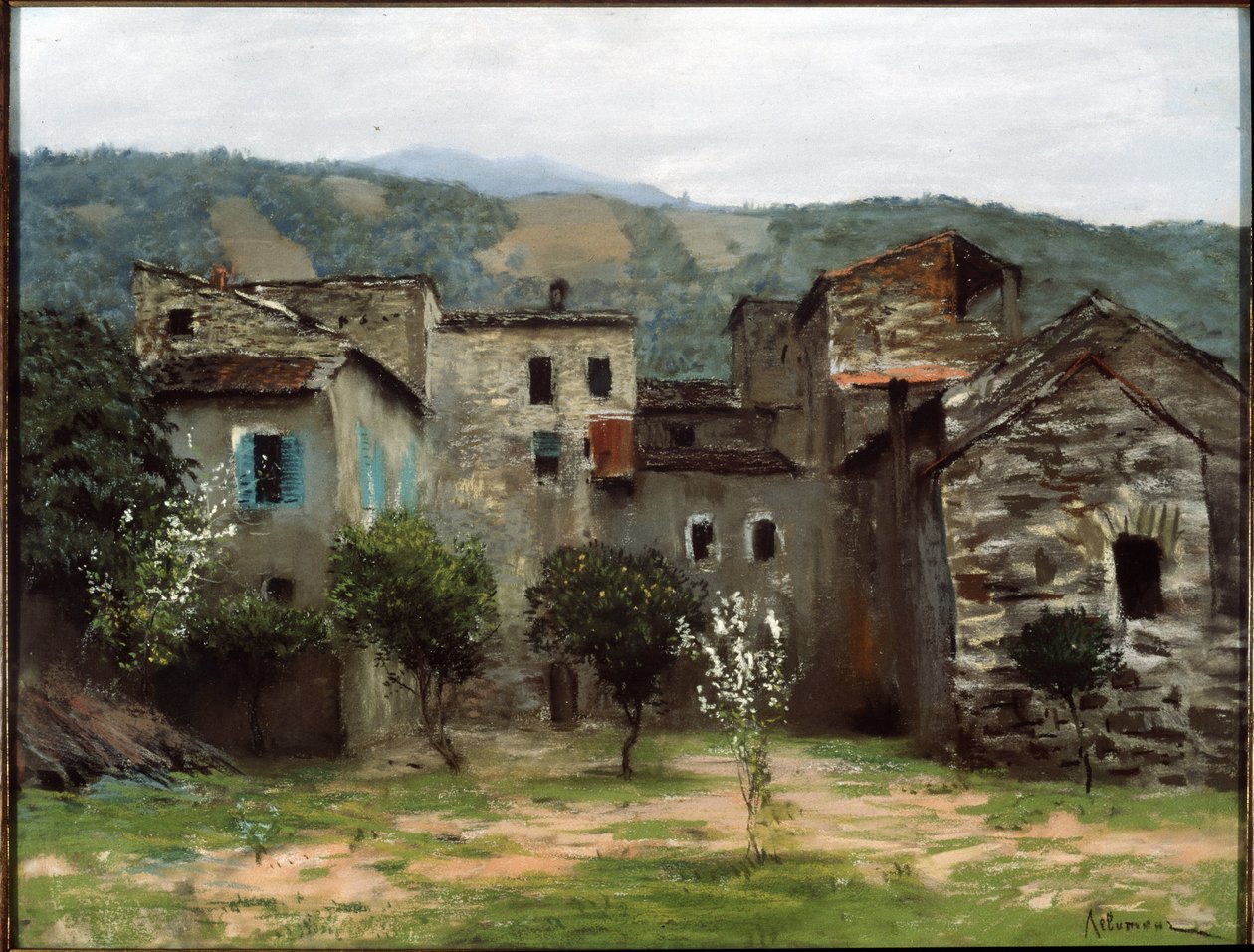 Cerca de Bordighera, en el norte de Italia. (Cerca de Bordighera. En el norte de Italia). Descripción de un grupo de edificios en Liguria. Obra de Isaak (Isaac) Ilyich Levitan (1860-1900), pastel sobre papel de Isaak Ilyich Levitan