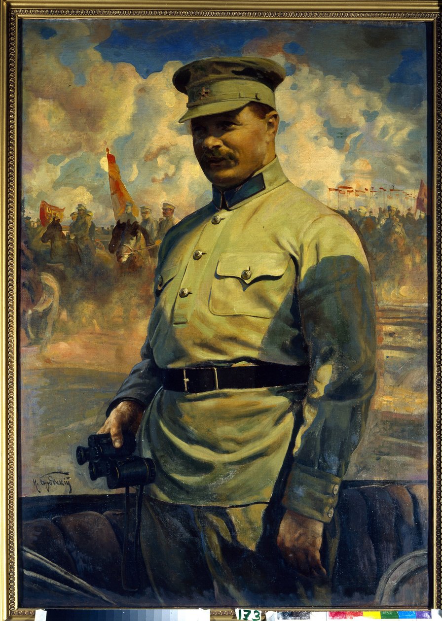 Retrato del líder bolchevique Mikhail Vasilyevich Frunze (1885-1925). (Retrato del líder bolchevique M. V. Frunze). Pintura de Isaak Izrailevich Brodsky (Brodsky) (1884-1939), óleo sobre lienzo de Isaak Israilevich Brodsky