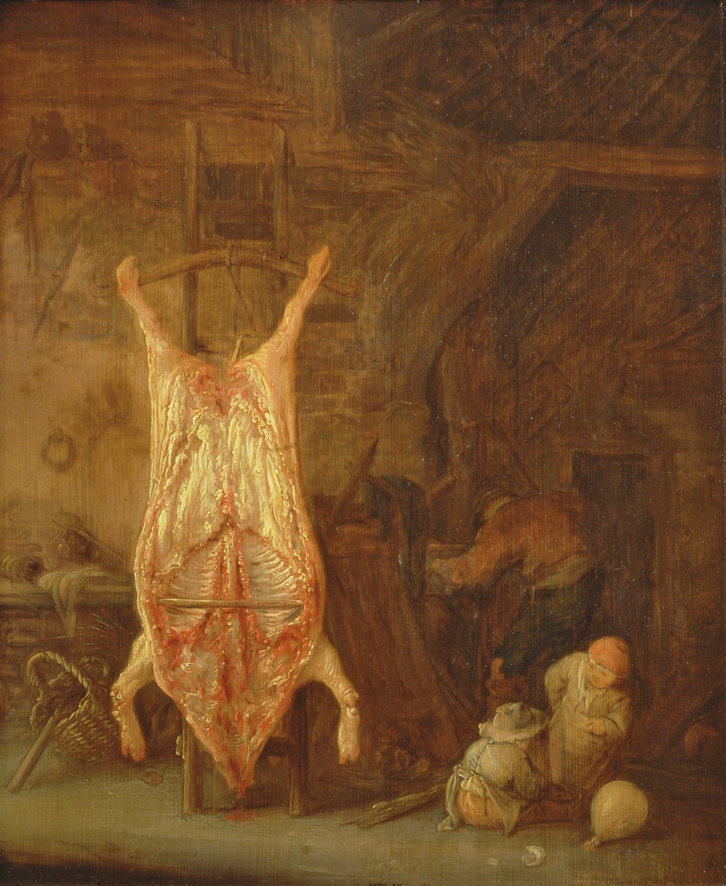 Matanza de cerdos (óleo sobre tabla) de Isack van Ostade