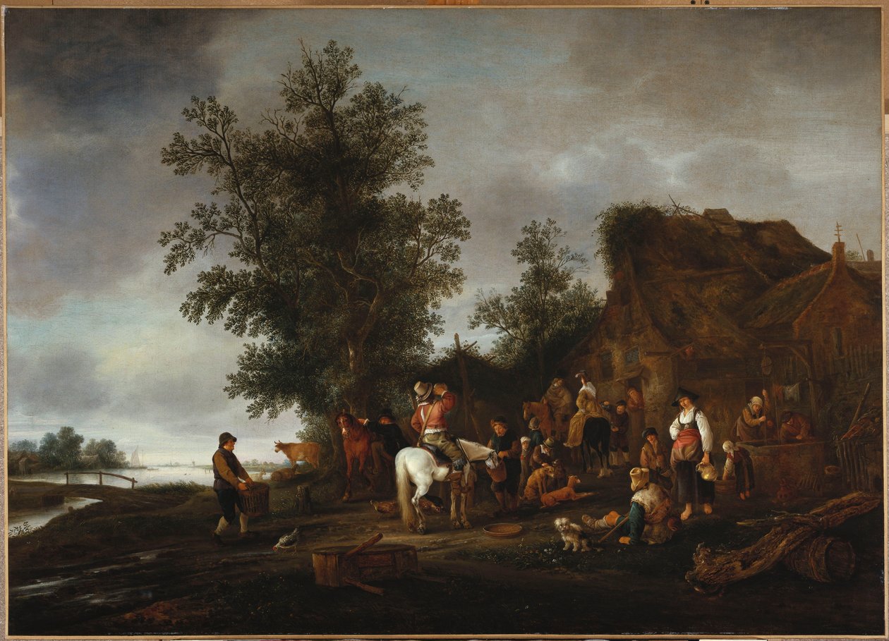 Viajeros refrescándose en una taberna junto al río, 1664 de Isack van Ostade