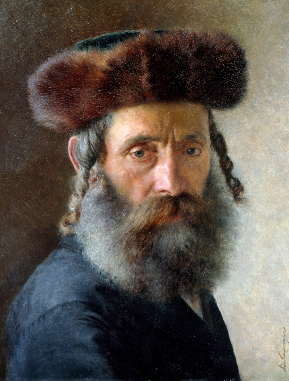 Retrato de un rabino con sombrero de piel (pintura) de Isidor (1853-1921) Kaufmann