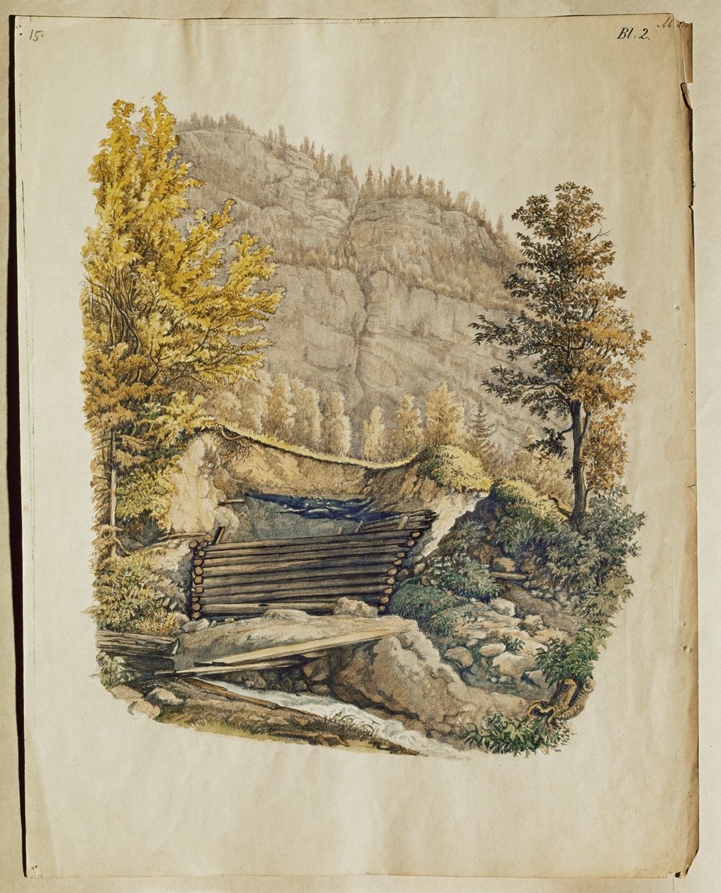 Emplazamiento y muro de un blocao de Hallstatt, descubierto después de 1846 por Johann Georg Ramsauer ... de Isidor Engel