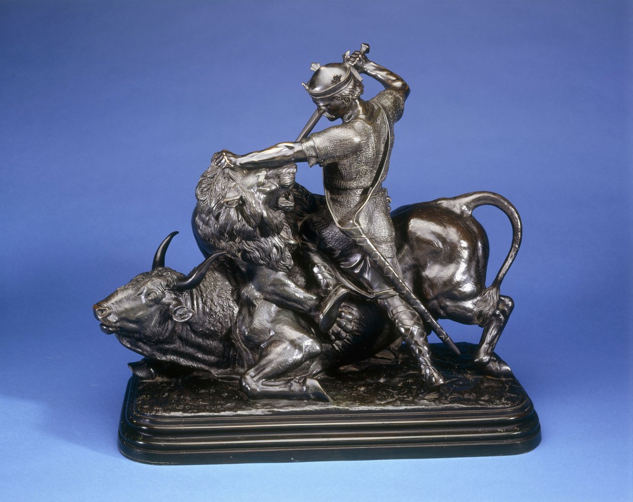 Un rey matando a un león que ataca a un toro, c.1874 de Isidore Jules Bonheur