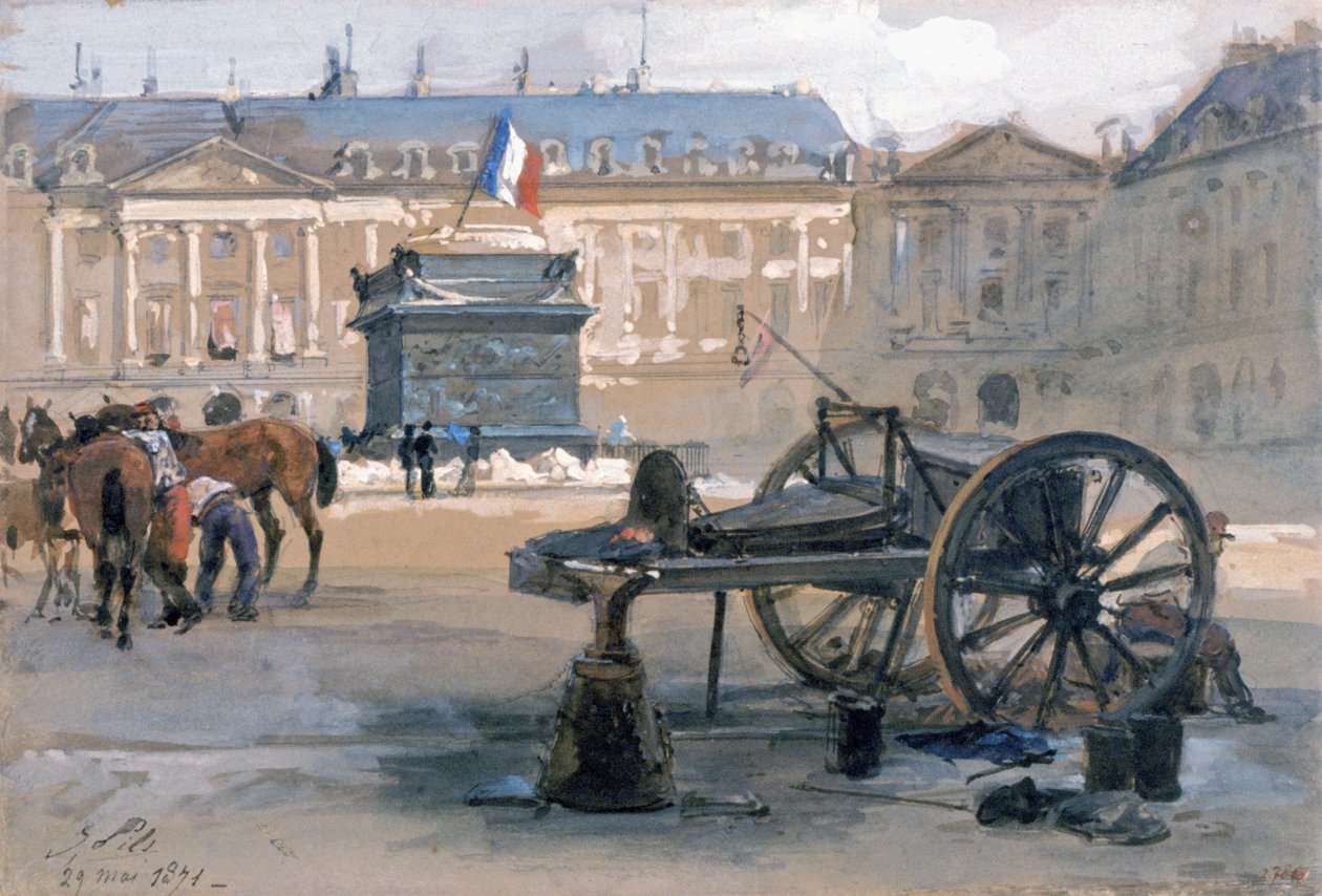 Caída de la Columna Vendome, 29 de mayo de 1871 (acuarela sobre papel) de Isidore Pils