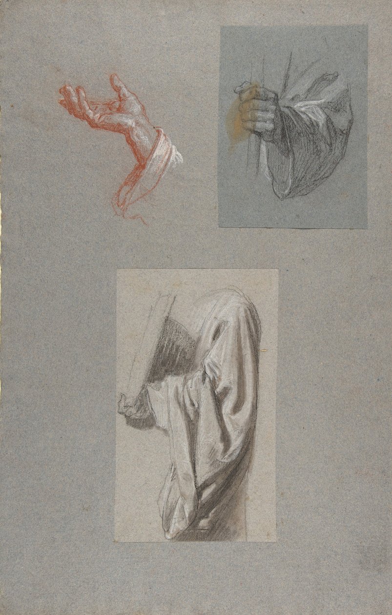 a. Mano de San Remi, b. Mano de San Remi, c. Estudio de Drapería para Acólito Sosteniendo Libro..., siglo XIX de Isidore Pils