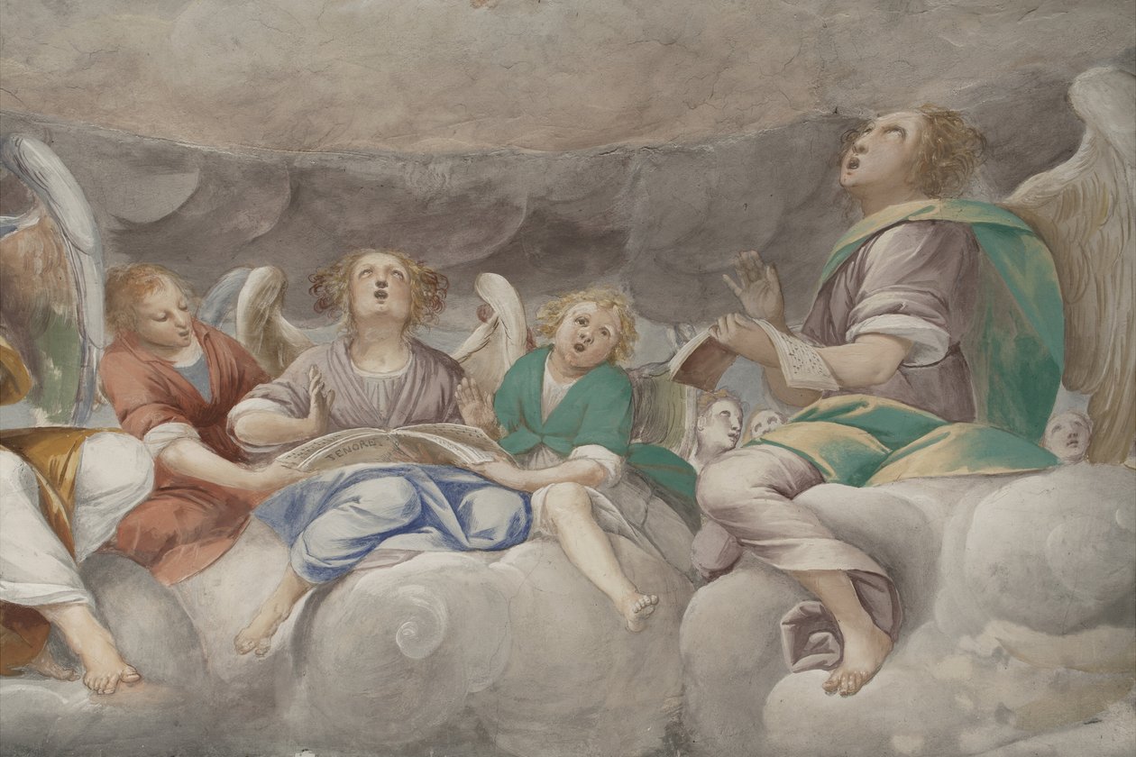 Ángeles, ángeles músicos y putti, detalle del Paraíso con el Padre Eterno, c.1623-34 (detalle) de Isidoro Bianchi