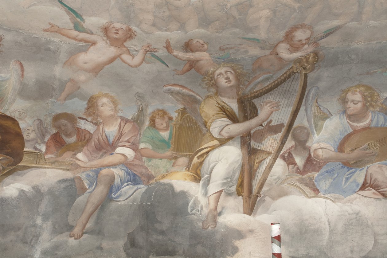Ángeles, ángeles músicos y putti, detalle del Paraíso con el Padre Eterno, c.1623-34 (detalle) de Isidoro Bianchi
