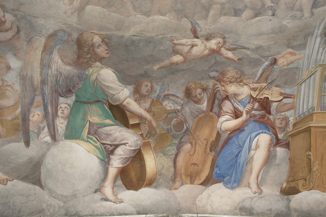 Ángeles, ángeles músicos y putti, detalle del Paraíso con el Padre Eterno, c.1623-34 (detalle) de Isidoro Bianchi