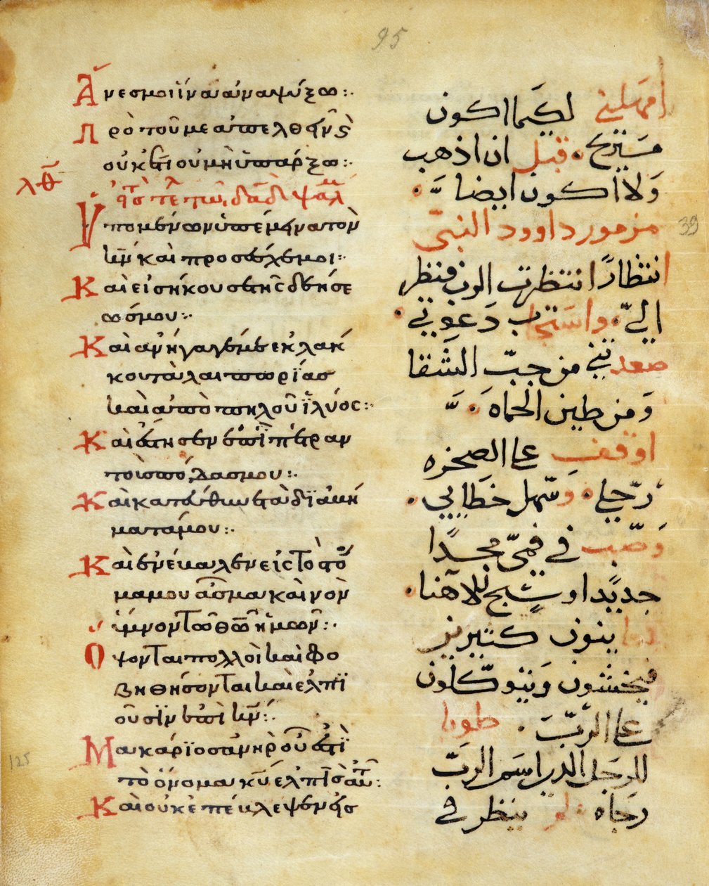 Ms C-868 f.95 Los Salmos del Profeta David (pergamino), griego y árabe de Islamic School