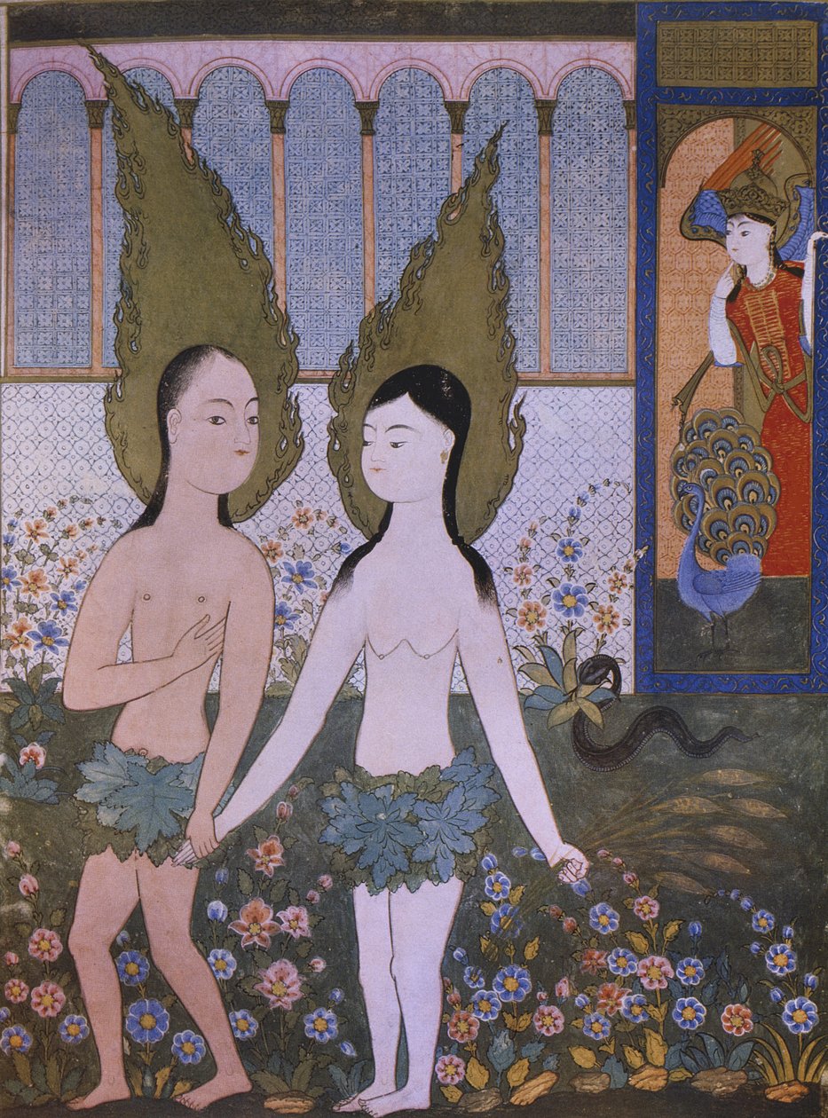 Adán y Eva expulsados del Paraíso, de Hadiqat al-Suada, 1610, Bagdad de Islamic School