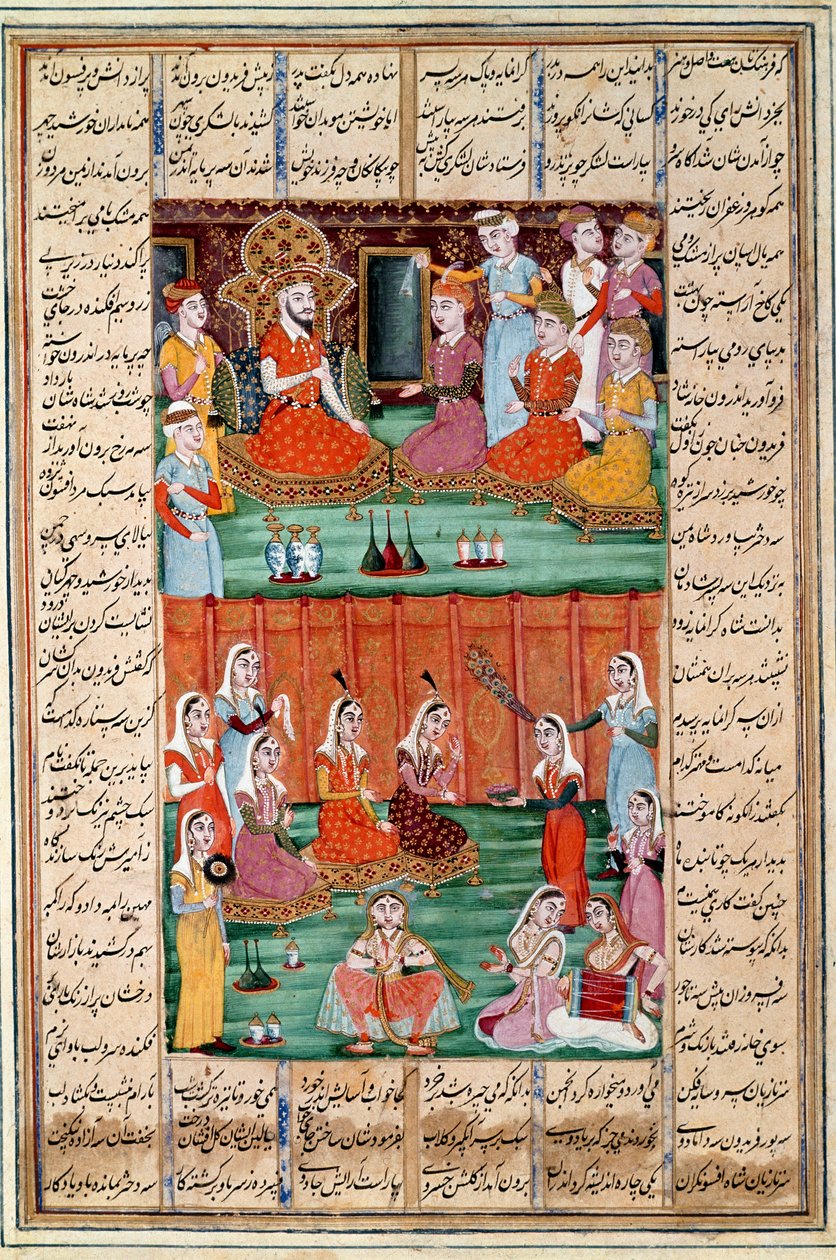 Arte islámico: Matrimonio de las tres hijas de Sero, rey de Yemen. Miniatura persa de un manuscrito del poema épico Shahnameh (Libro de los Reyes) de Ferdowsi (ca. 940-1020) de Islamic School