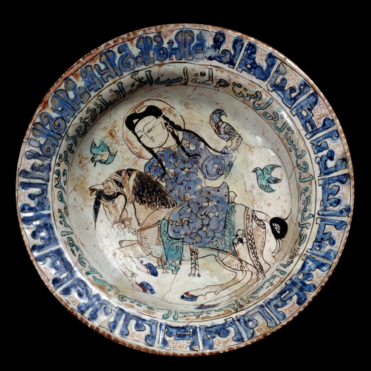 Arte islámico: plato de jinete halconero en cerámica. Principios del siglo XIII. De Irán. París, Museo del Louvre de Islamic School