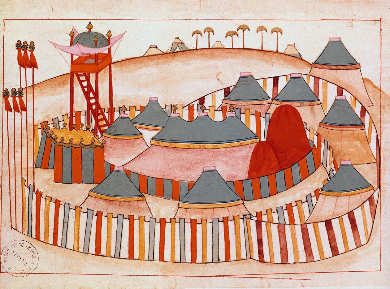 Campamento militar de los turcos. Gouache sobre papel de la Escuela Islámica (Ms 1671) siglo XVI Venecia, Museo Correr de Islamic School