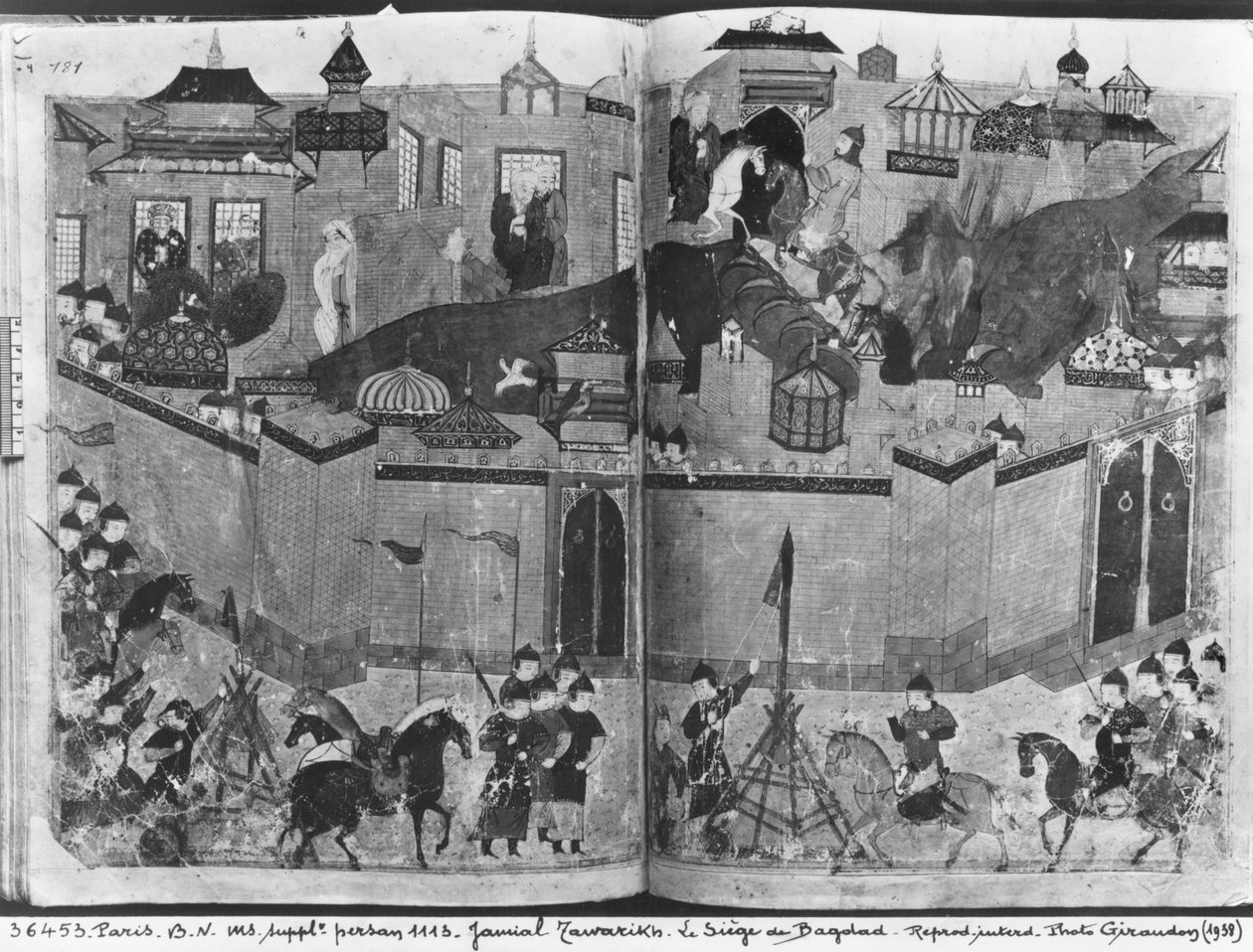 Mongoles bajo el liderazgo de Hulagu Khan asaltando y capturando Bagdad en 1258, del 