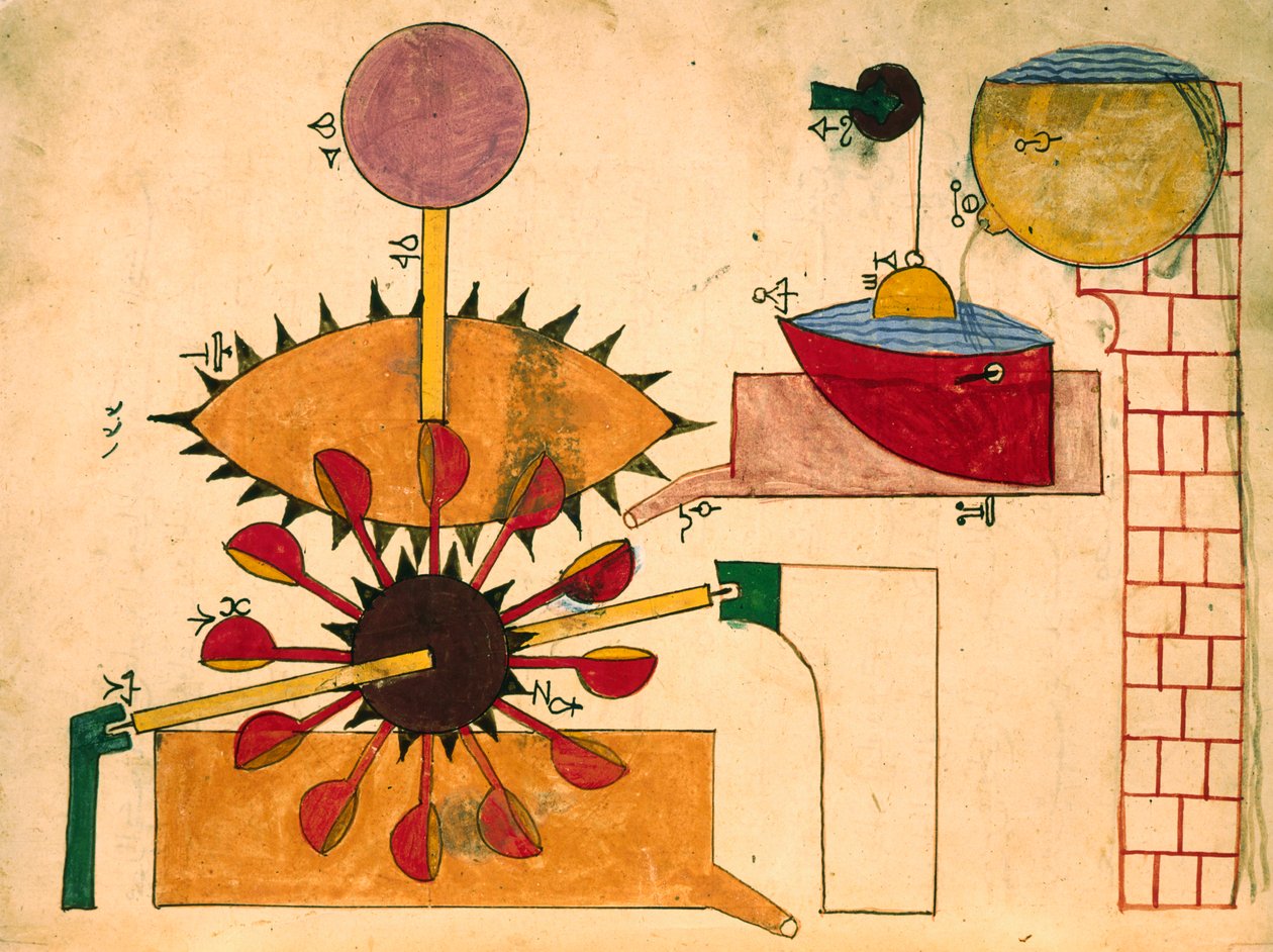 Reloj de agua, miniatura, arte islámico de Islamic School