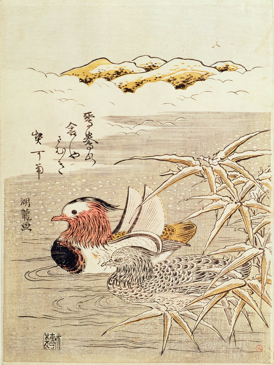 Un par de patos mandarines de Isoda Koryusai