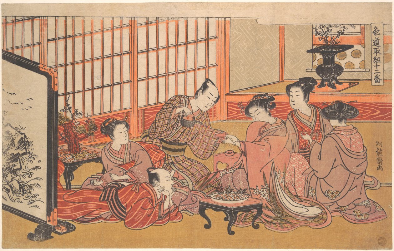 Una ceremonia de matrimonio simulada de Isoda Koryusai