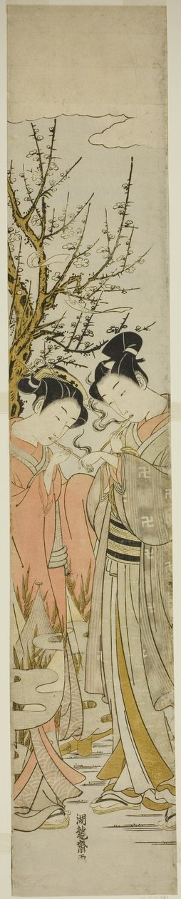 Pareja Encendiendo Pipas Bajo un Ciruelo de Isoda Koryusai