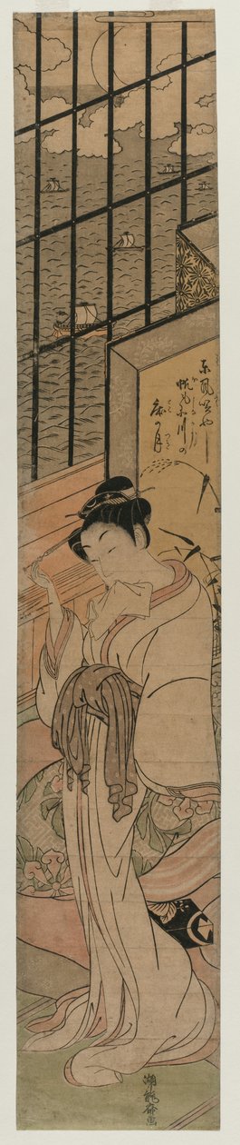 Cortesana en una habitación con vista a la bahía de Edo de Isoda Koryusai