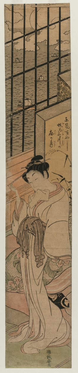 Cortesana en una habitación con vista a la Bahía de Edo, c. 1770 de Isoda Koryusai