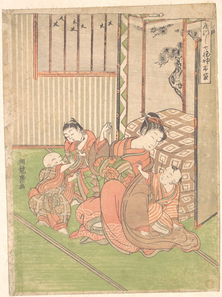 Hotei disfrazado o transformado de Isoda Koryusai