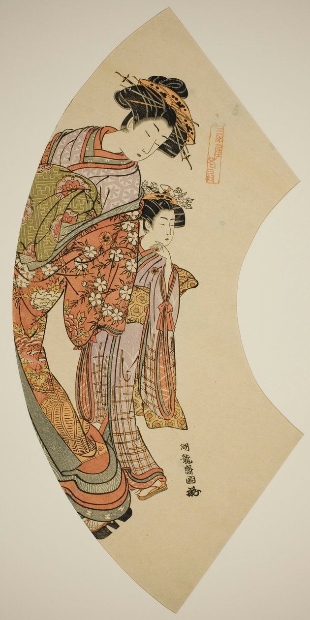 La cortesana Hanaogi del Ogiya y su asistente, de la serie "Abanicos del Este (Azuma ogi)" de Isoda Koryusai
