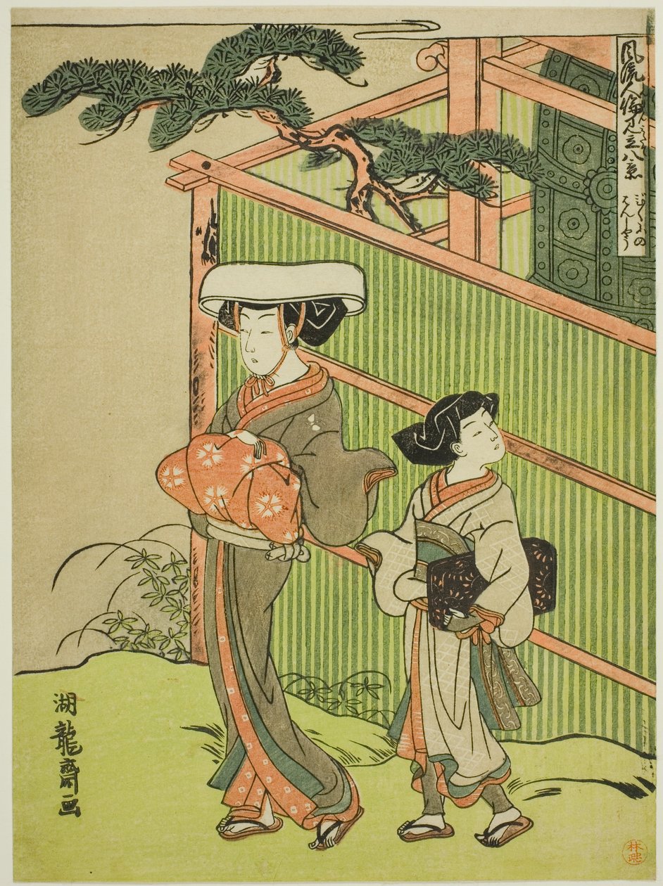 La campana vespertina de la monja (Bikuni no bansho), de la serie "Ocho vistas de las relaciones humanas a la moda (Furyu jinrin mitate hakkei)" de Isoda Koryusai
