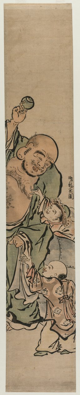 Dos niños pidiendo una joya a Hotei, c. 1770s de Isoda Koryusai