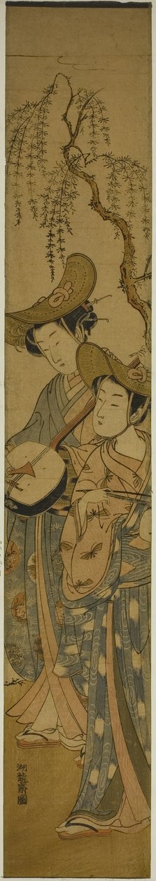 Dos Músicos Itinerantes bajo un Sauce de Isoda Koryusai