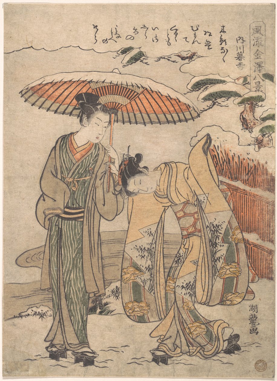 Nieve vespertina en Uchikawa de Isoda Koryusai
